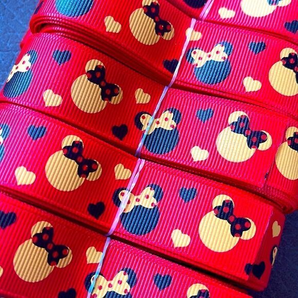 Grosgrain Ribbon 7/8” 5 yards 5/$20 Minnie Mouse bow polka dots red NEW hearts - Picture 2 of 7